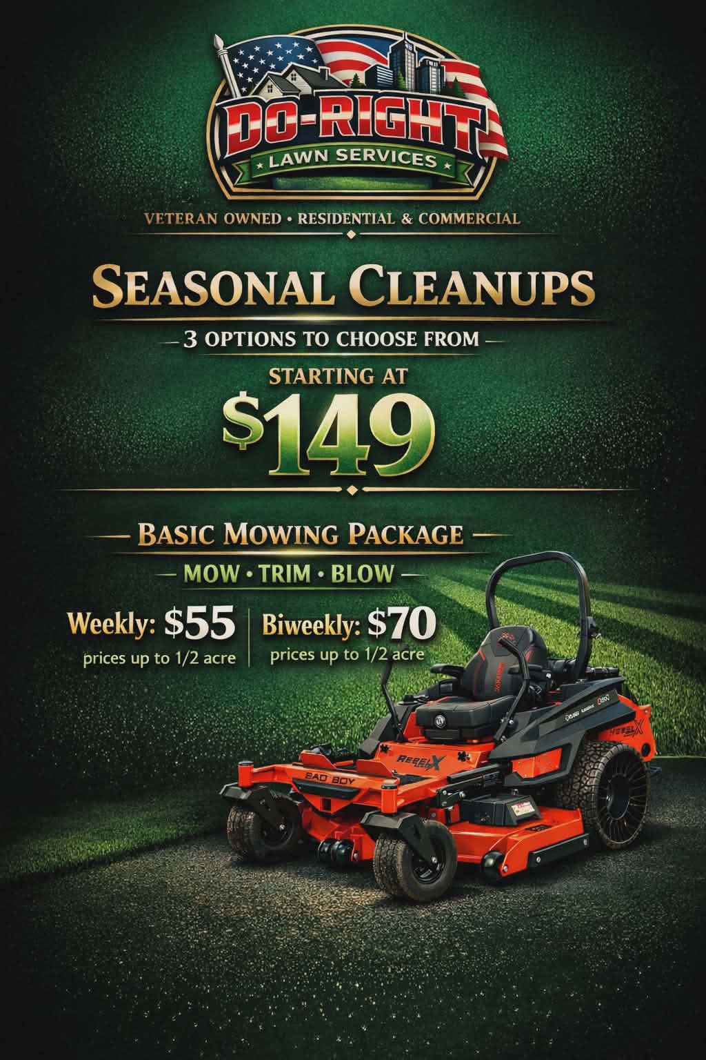 Do-Right Lawn Mowing Package — Weekly $55, Biweekly $70, Batesville and Newport AR